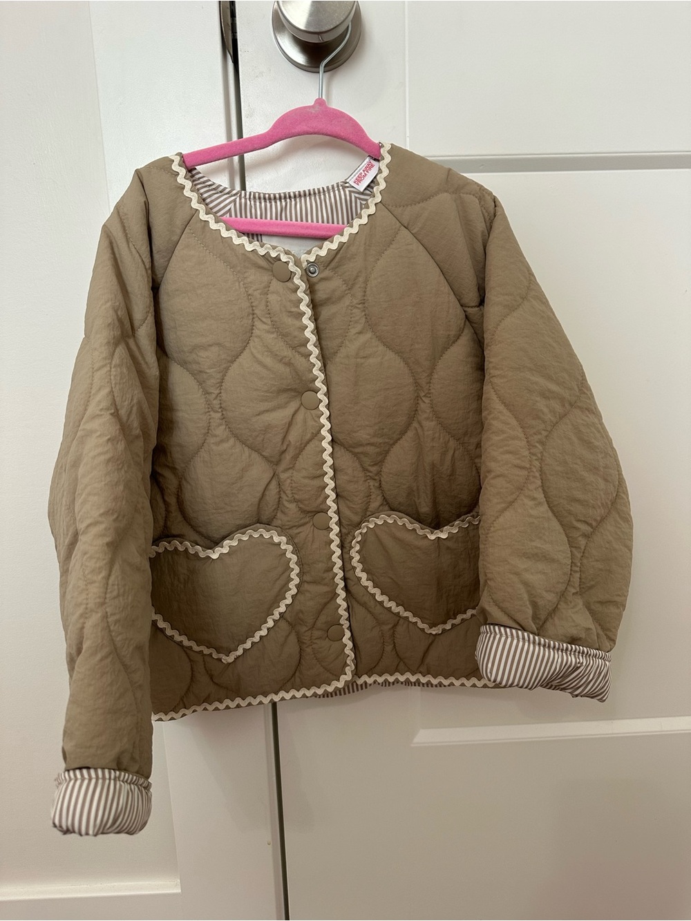Zara Quilted Heart Pocket Jacket - Taupe